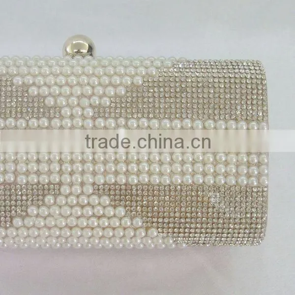 Customized ladies fashion clutch pearl metal box