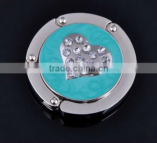 bag hanger with crystal heart,handbag snap clips bag decorative chain