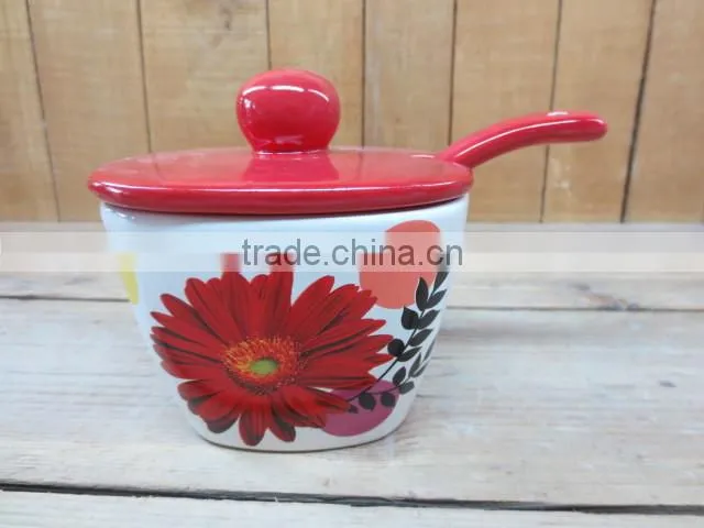 new cosmos ceramic sugar bowl with red lid and spoon