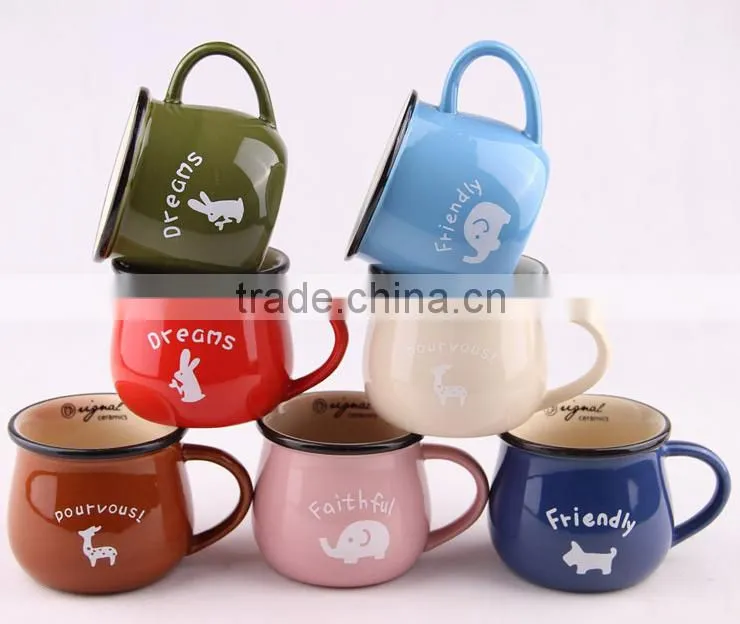 promotional custom colorful ceramic mugs with C-handle