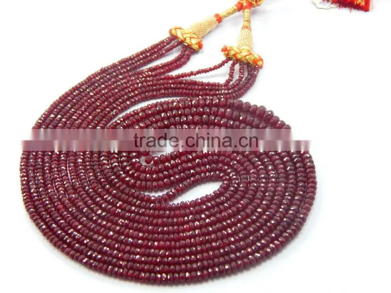 Natural Faceted Red Ruby Roundel Beads, Ruby Beads Strand