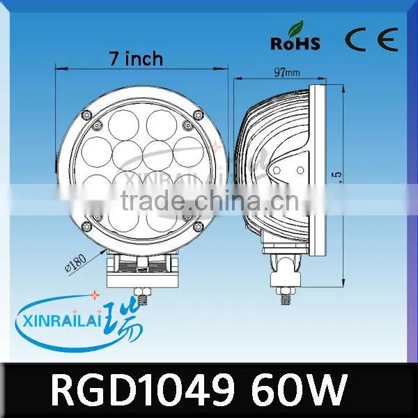 9-32v led round light,60w 4200lm led ip68 floodlight RGD1049 bulldozer led work light ,off road lights trucks