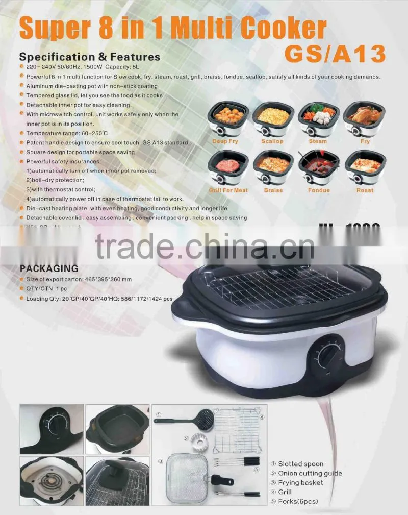 Eastar cooking 8 in 1 hot selling Multi-cooker Slow cook, fry, steam, roast, grill, braise, fondue, scallop any pot can be put