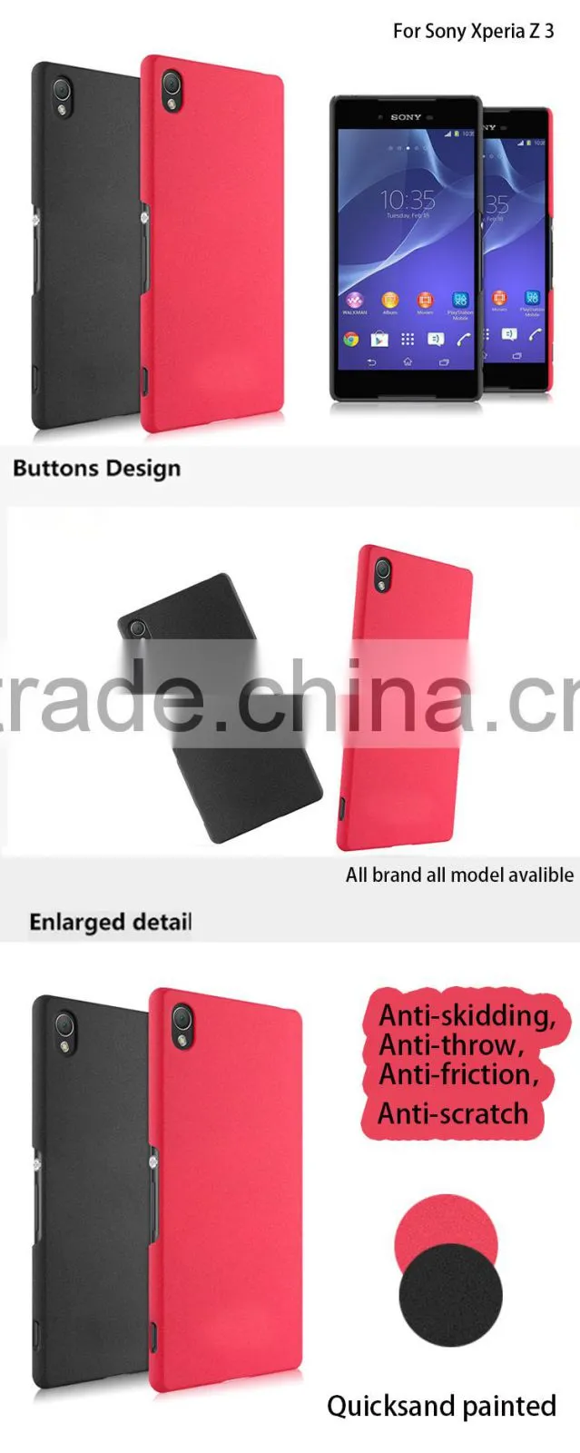 8 colors Quicksand design PC material shockproof phone back cover for Sony xperia z3 / z4 case