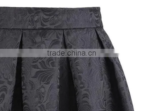 Stylish Lady Women's High Waist Vintage Style Pleated Swing Ball Gown Dark Print Skirt