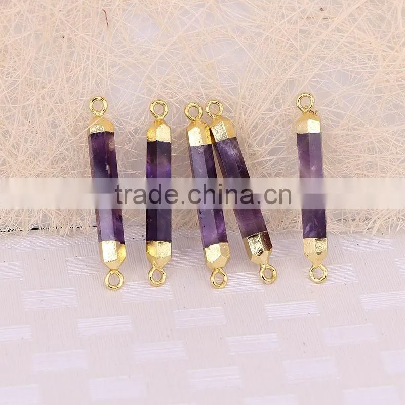 Natural Amethyst Quartz stone Connector Beads, Gold Plated edged Point Druzy Stones For Jewelry Making