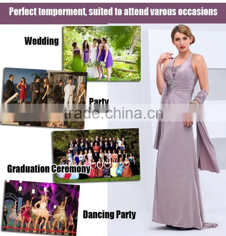 Elegant halter see through backless beaded evening dress mother of the bride dress