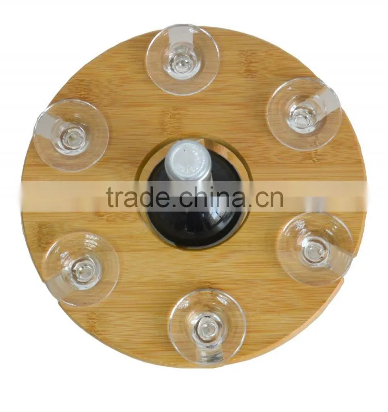 Bamboo six hole red wine glass holder detachable rack for 6 cup and wine