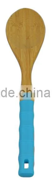 3 Piece Color Silicon Handle Bamboo Wood Kitchen Utensil Food Turner Set
