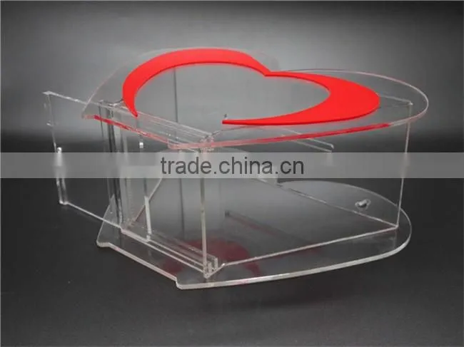 new acrylic red heart shaped money donation boxes