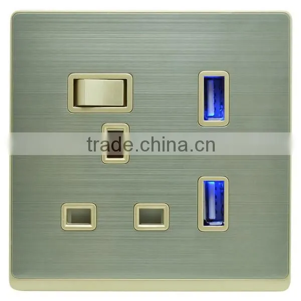 UK standard combination 13a switch socket with double USB socket