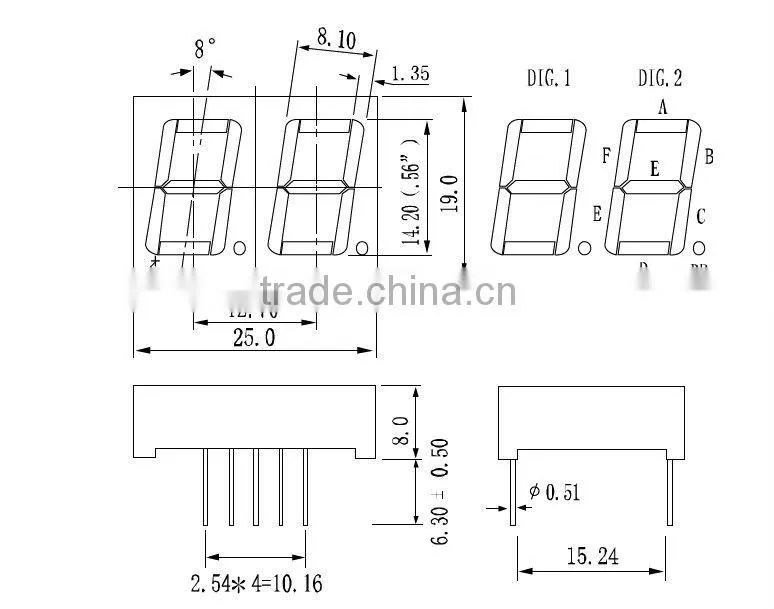 0.56" 2 digit led number display green color 7 segment led display