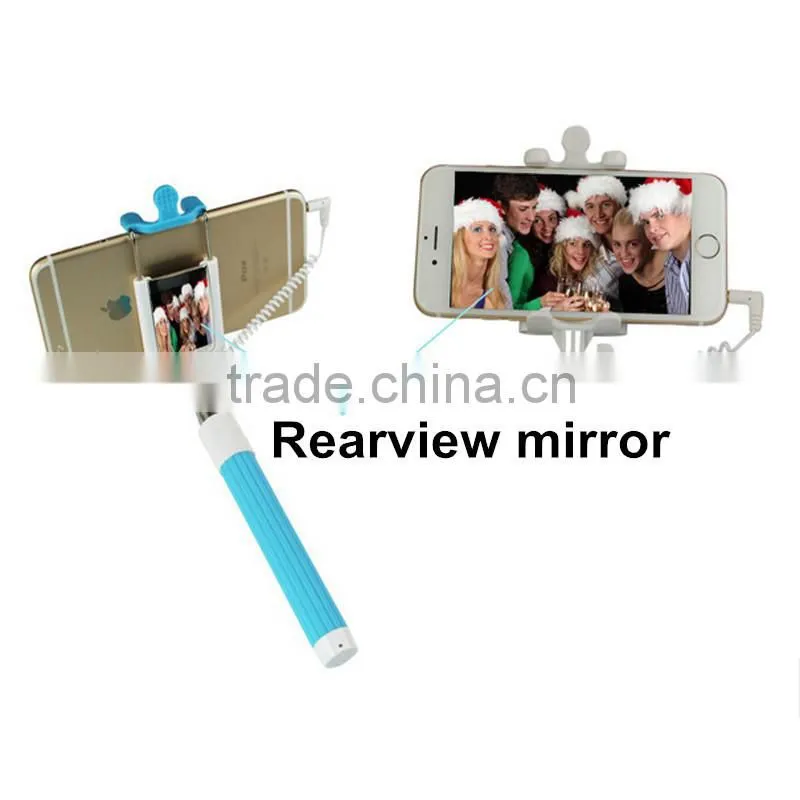 2015 Mini Wired Cable Selfie Stick TS-208 with mirror Extendable Selfie Monopod Stick
