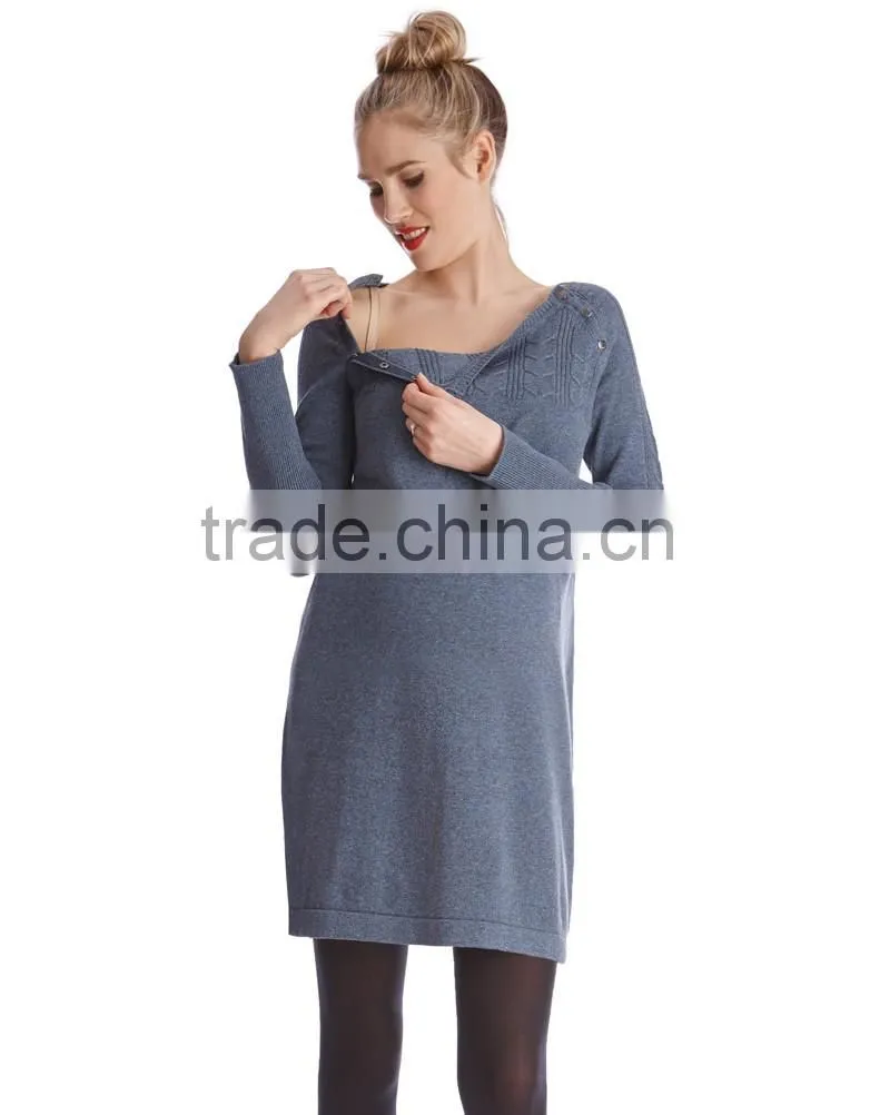 Knitted Long Sleeve Maternity Dresses for Office Fashion Style