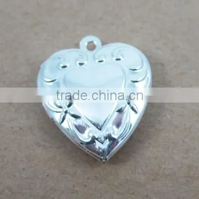 19mm flower engraved vintage brass silver heart photo locket charm 1132007