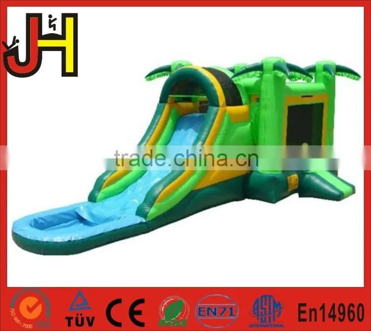 Commercial Tropical Theme Double Lanes Inflatable Water Slide For Sale
