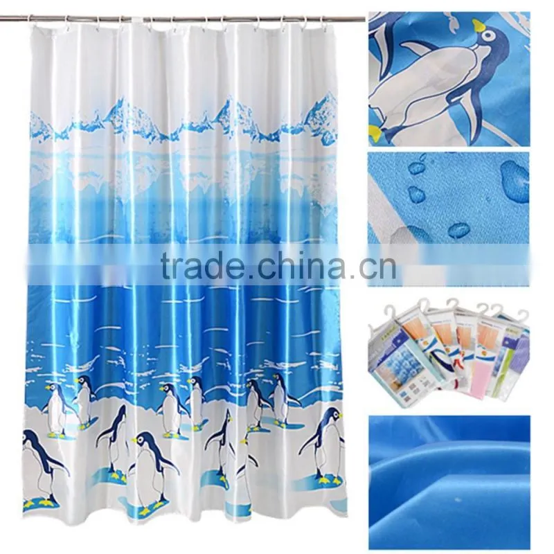Fabric Shower Curtain Bathroom Curtain With 12 Hooks Waterproof Bath Curtain