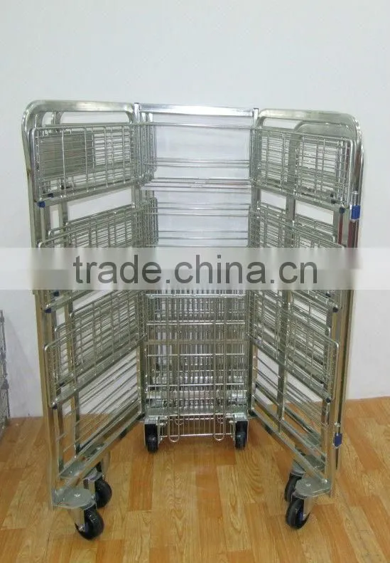 dairy roll cage/container with fold up shelves