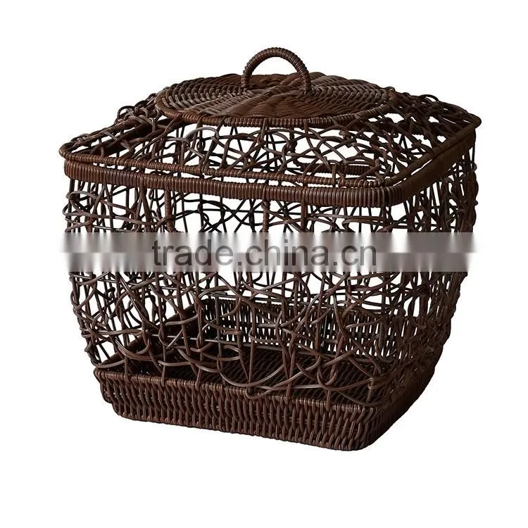 S&D plastic square handmade hollow washing flexible plastic rattan custom laundry basket large wicker baskets with lids