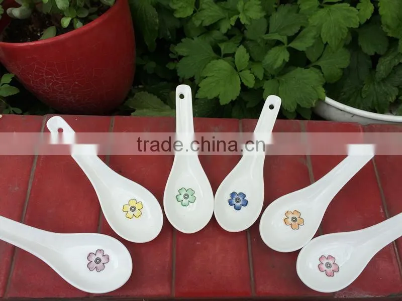 SP-1541 Haonai flower decal ceramic spoon, ceramic soup spoon