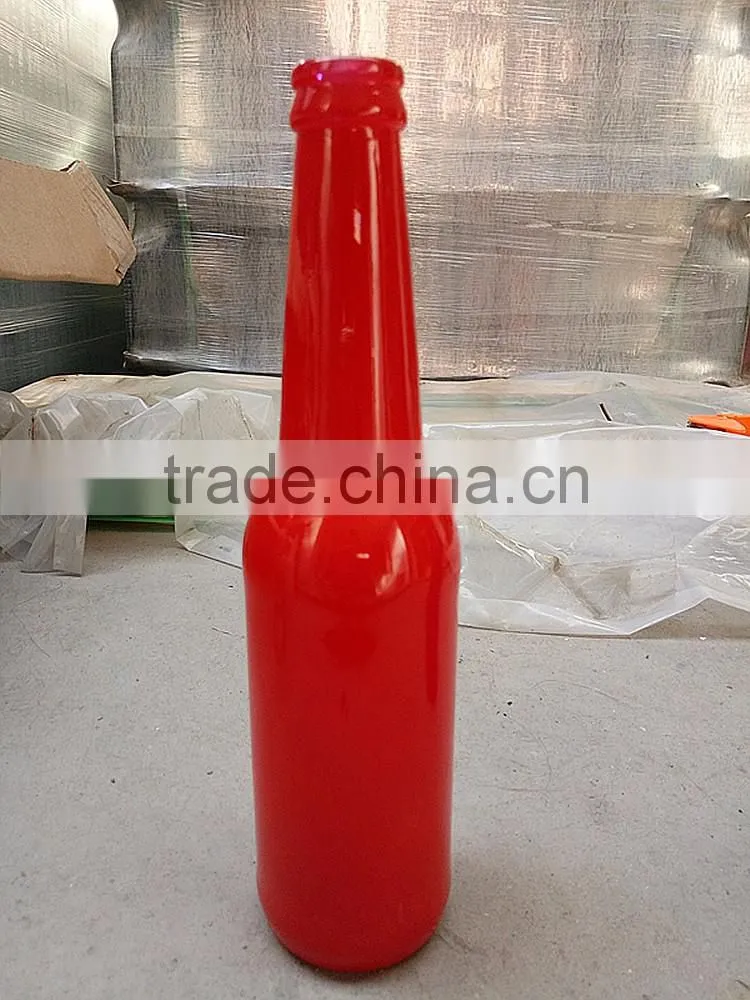 decorative glass beer bottle /beer glass bottle with 300 ML and white red blue , hot sale! customized logo.