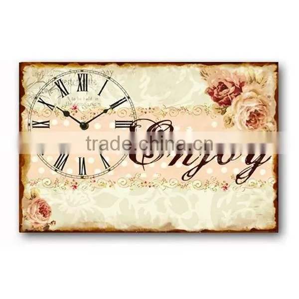 Vintage Floral Design Metal Plaque Decorative Wall Clock