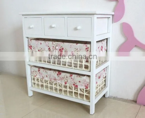 wooden home furniture / wood storage cabinets with woven baskets