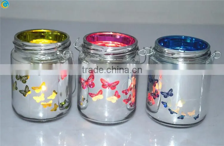 butterfly design mirror glass jar factory supply