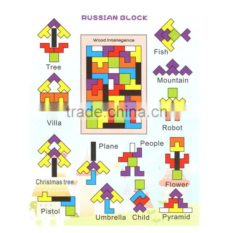 Colourful Wooden Colorful Tangram Puzzle Tetris brick pass game Russia square blocks