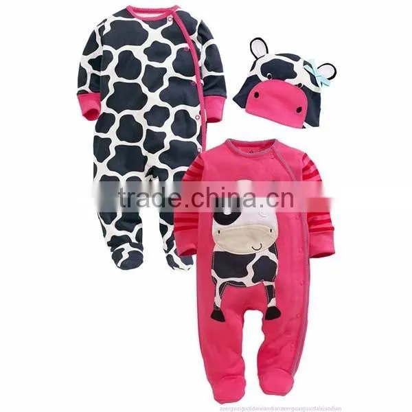 2016 spring bodysuit 3pcs cartoon animal long sleeve baby romper with hat