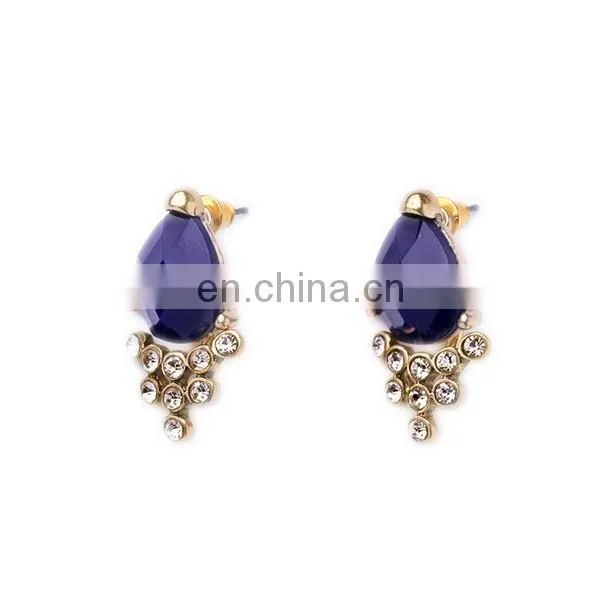 Emerald blue crystal glass drop earrings zircon ear jackets fashion jewelry
