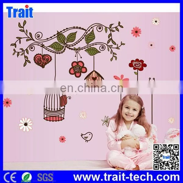 Cute Birdcage Flowers Pattern DIY Removable PVC Decals Wall Stickers for Children Room