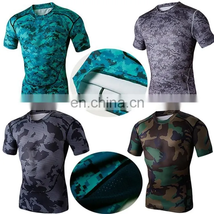 Custom blank fitness wear short Sleeve Training Clothing gym wear compression tights rash guard swim