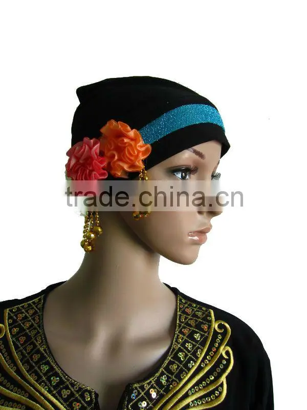 A521 fashion 3 flowers islamic hijab cap muslim hat