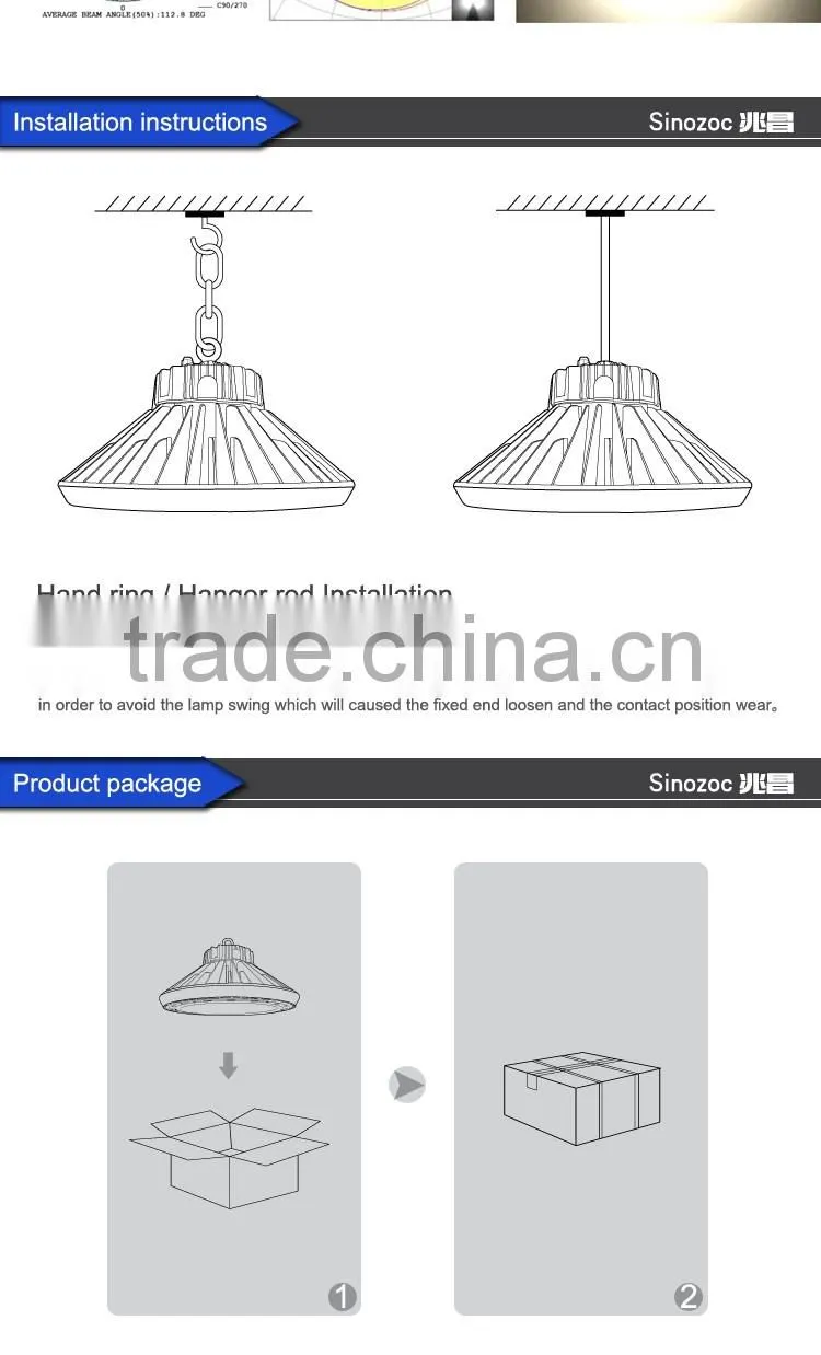 Sinozoc High quality ip66 UFO led high bay light high bay lamp for warehouse factory exhibition 100w 150w led industrial lights