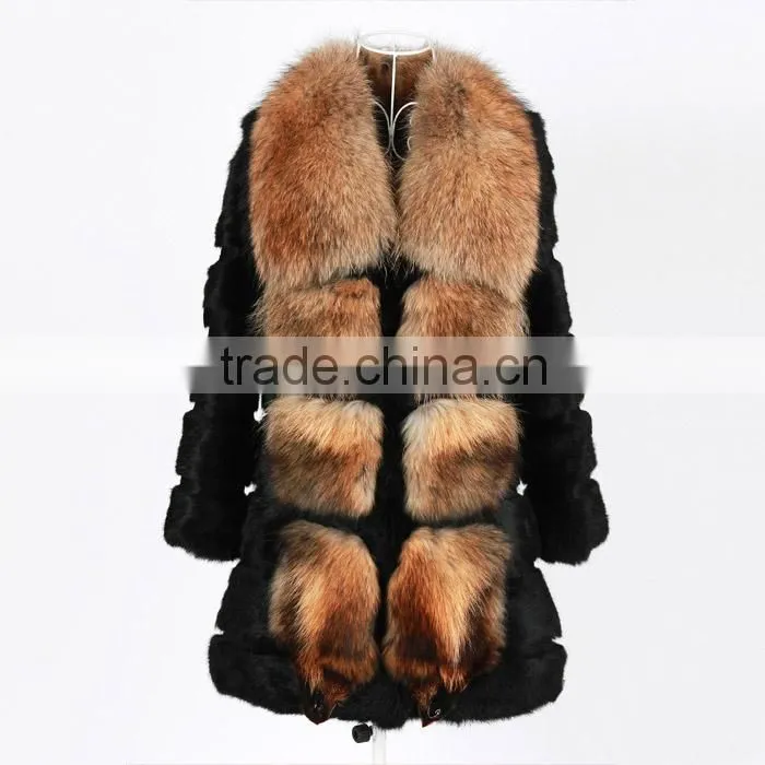 rabbit fur with raccoon fur collar