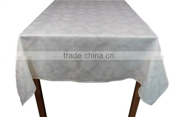 Hot Sale 100% Polyester Elegant White Jacquard Custom Tablecloth