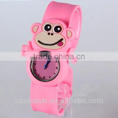 Cute naughty monkey shaped case silicone kids slap band watch