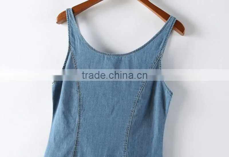 2014 Beautiful ladies casual dresses pictures name brand womens sleeveless denim sexy dress low price