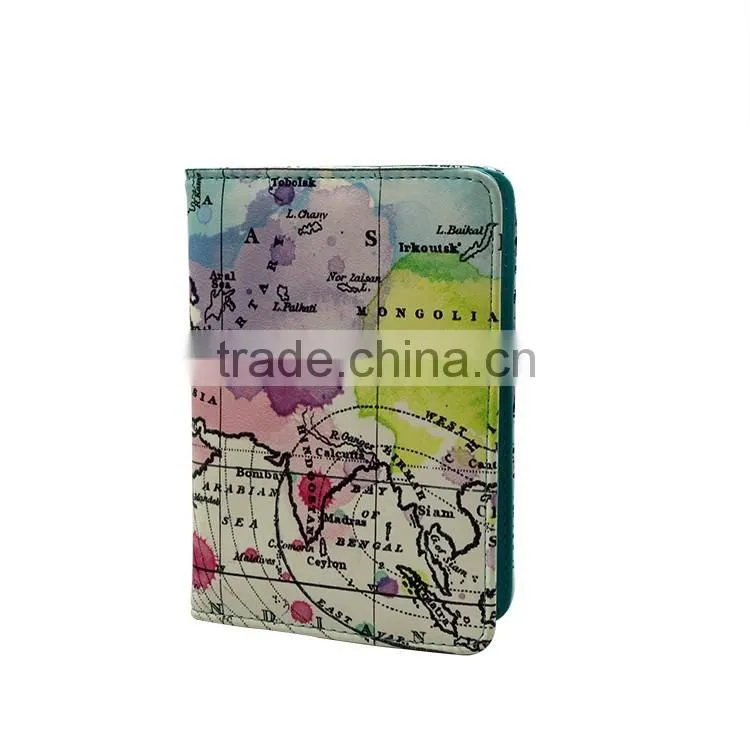 World map leather PU passport cover, travel passport case