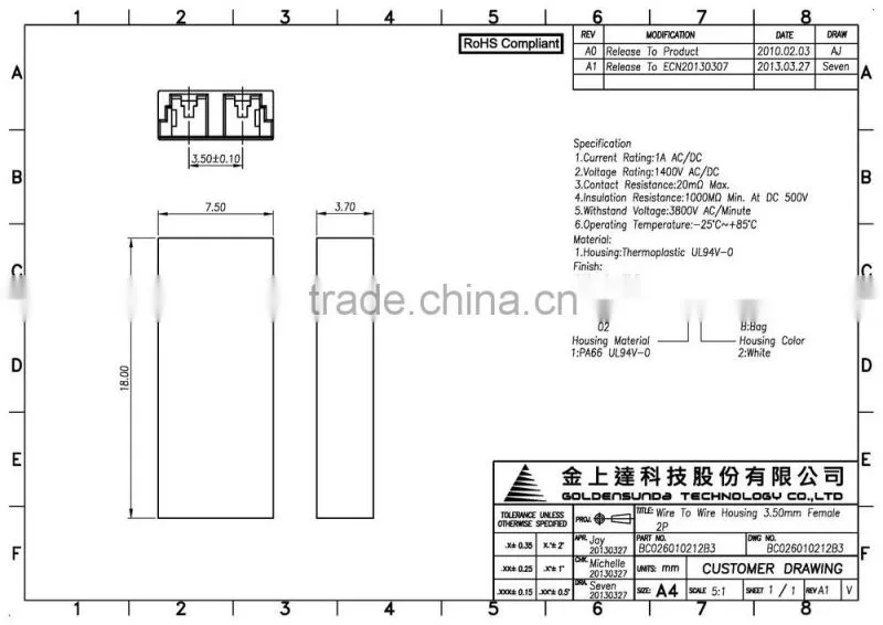 3.5mm pitch Wire to Wire Female Housing Connectors