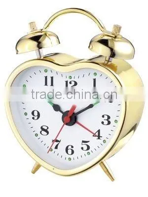 Metal mechanical heart shaped twin bell alarm clock
