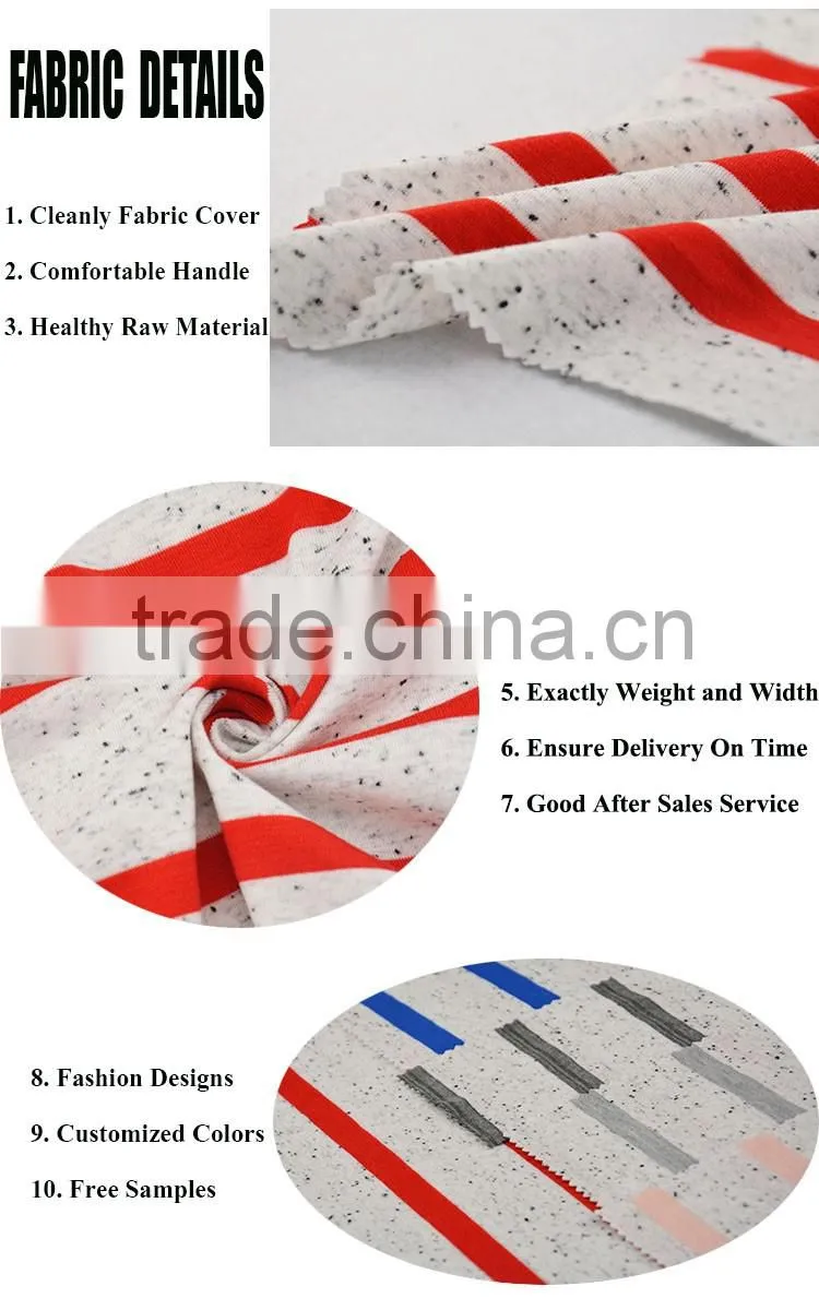 speckle cotton t shirt fabric with red black white stripe fabric