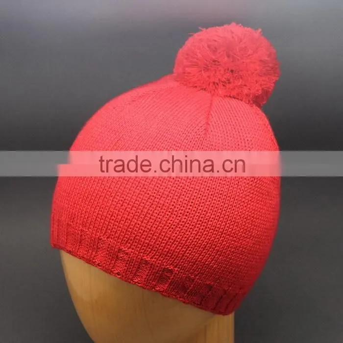 WHOLESALE CUSTOM -MADE BRAND LOGO GREY POM WINTER HAT FOR GIRL