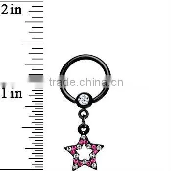 Black Pink Gem Star Dangle Captive Ring Body Jewelry nipple rings