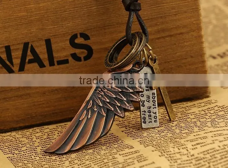 cross wing make adjustable cord leather lariat necklace