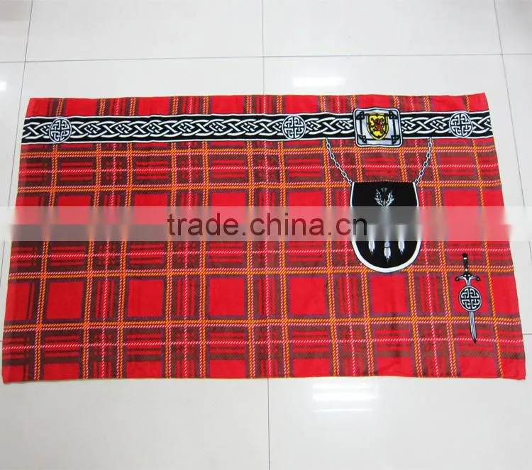 100% cotton velour printed scottish plaid beach towel plaid printed scottish beach towel