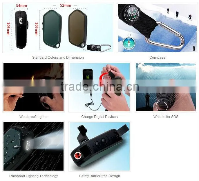 Camping / Hiking / Fishing / Biking / Hunting Gear Survival Equipment Kit fuel less Fire igniter / Compass / whistle