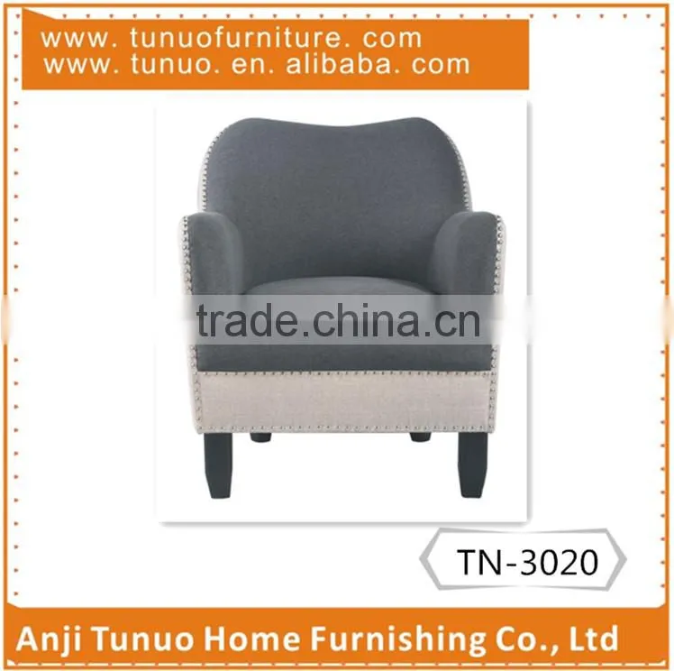 Arm chair,rubber wood KD leg,chrome nailhead around,TN-3020