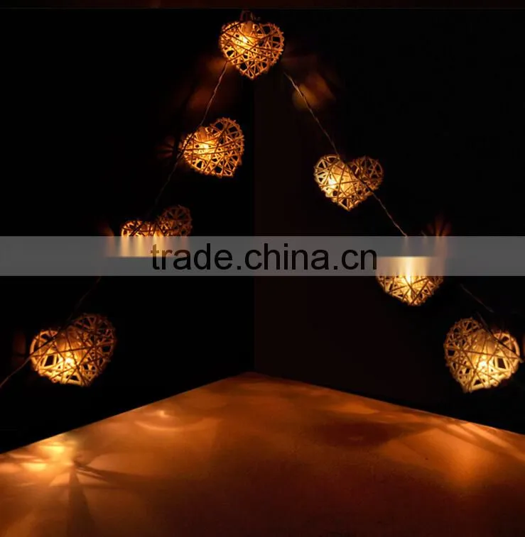 3.4 - 4 meters Handmade Multicolor Heart Design Rattan Balls String Lights For Decorative Holiday, Party, Wedding, Christmas